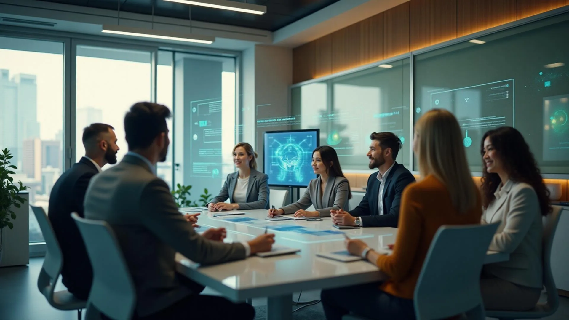 Technical team collaborating around a shared research workspace.